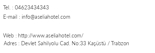 Aselia Hotel telefon numaralar, faks, e-mail, posta adresi ve iletiim bilgileri